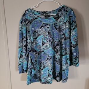 Kim Rogers Teal and Black Paisley Blouse
